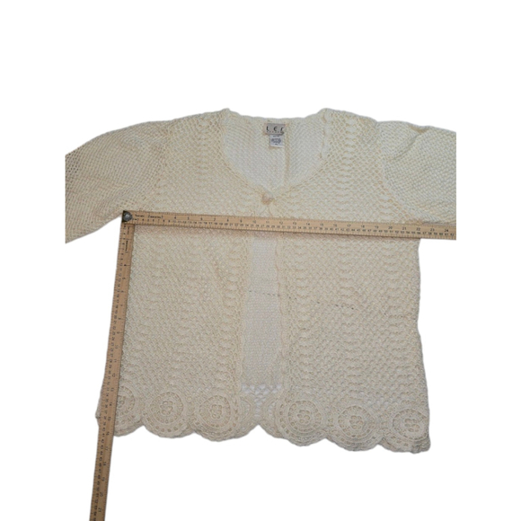 Women's LEF Crochet Cardigan Sweater 1XL White Ivory Long Sleeve - Picture 2 of 7